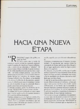 Editorial "Hacia una nueva etapa", Realidad año 5, número 55