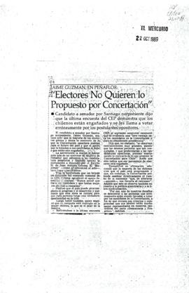 Prensa en El Mercurio. Jaime Guzmán en Peñaflor: electores no quieren lo propuesto por la Concert...