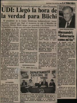 Prensa La Tercera. UDI Llegó la Hora de la Verdad para Büchi