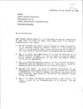 Carta a Jaime Guzmán solicitando ayuda