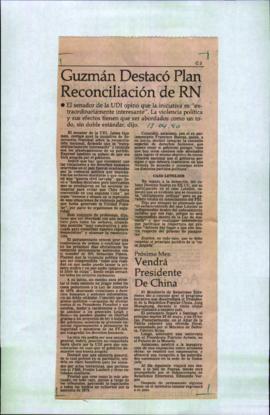 Prensa en El Mercurio. Guzmán destacó Plan Reconciliación de RN