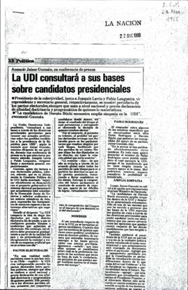Prensa La Nación. La UDI Consultará a sus Bases sobre Candidatos Presidenciales