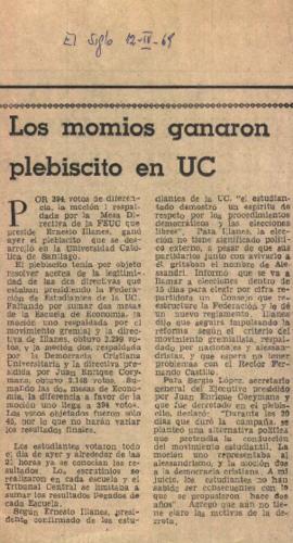 Prensa en El Siglo. Los momios ganaron plebiscito en UC
