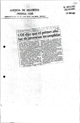 Prensa en El Mercurio de Valparaíso. UDI dijo que el primer año fue de promesas incumplidas