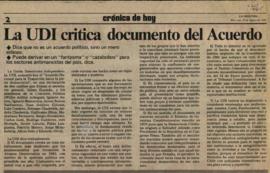 Prensa La Segunda. La UDI critica documento del Acuerdo