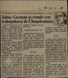 Prensa La Tercera. Jaime Guzmán se Reunió con Trabajadores de Chuquicamata