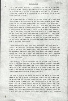 Declaración del Centro de Estudiantes de Derecho a la PUC frente a ingreso de Centro de Teología ...
