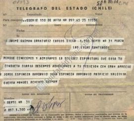 Telegrama de respaldo a Jaime Guzmán