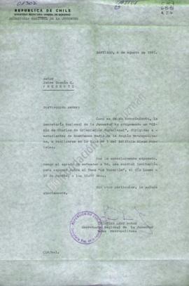 Carta de invitación a Jaime Guzmán a exponer en ciclo de charlas de la Secretaría Nacional de la ...