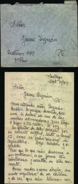 Carta de demostración de admiración a Jaime Guzmán