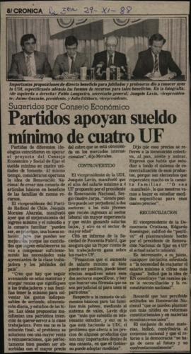 Prensa La Tercera. Partidos Apoyan Sueldo Mínimo de Cuatro UF