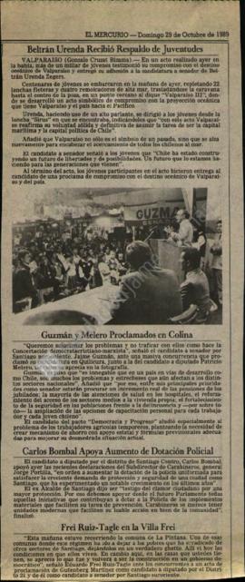 Prensa en El Mercurio. Guzmán y Melero proclamados en Colina