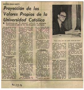 Prensa en El Mercurio. Rector Jorge Swett: Proyección de los valores propios de la Universidad Ca...