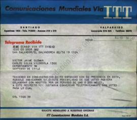 Telegrama a Jaime Guzmán solicitando colaboración en Asociación Nacional de la Empresa Privada