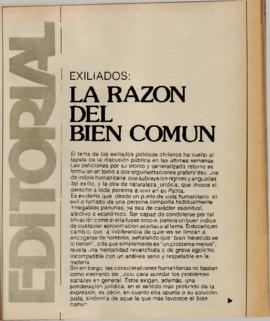 Editorial "Exiliados: la razón del Bien Común", Realidad año 2, números 20-21