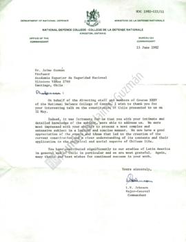 Carta de agradecimiento a Jaime Guzmán por conferencia sobre la Constitución Política de Chile de...