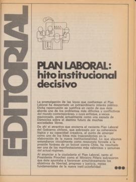 Editorial "Plan Laboral: hito institucional decisivo", Realidad año 1, número 2