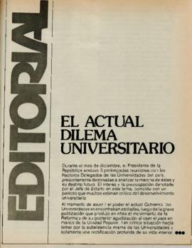 Editorial "El actual dilema universitario", Realidad año 1, números 8-9