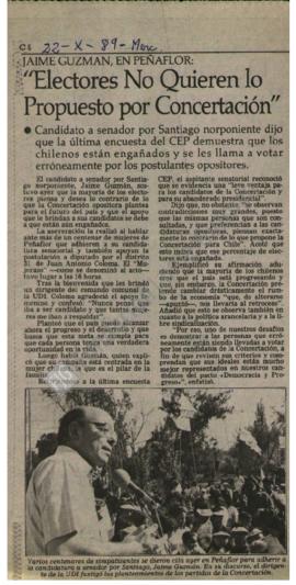 Prensa en El Mercurio. Jaime Guzmán, en Peñaflor: electores no quieren lo propuesto por concertación
