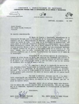 Carta a Jaime Guzmán por aniversario de la Corporación privada para la divulgación de la Ciencia ...