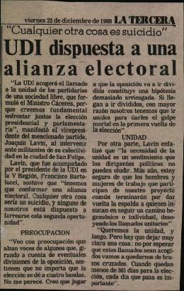 Prensa La Tercera. UDI Dispuesta a una Alianza Electoral