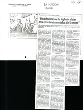 Prensa La Nación. Planteamientos de Aylwin Violan Derechos Fundamentales