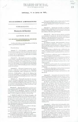 Diario Oficial. Ley 18415: ley orgánica constitucional de los Estados de Excepción