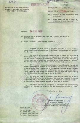 Carta de invitación a Jaime Guzmán a exponer charla sobre la Constitución Política de Chile de 19...
