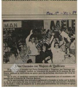 Prensa en El Mercurio. Jaime Guzmán con mujeres de Quilicura