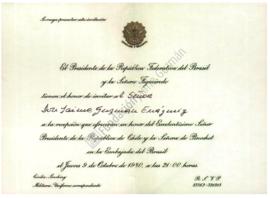 Tarjeta de invitación a Jaime Guzmán a recepción ofrecida en la Embajada de Brasil