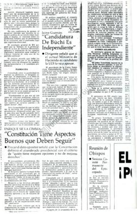 Prensa en El Mercurio. Jaime Guzmán: Candidatura de Büchi es independiente