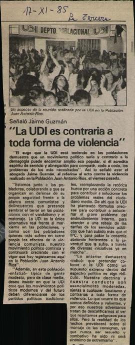 Prensa La Tercera. La UDI es Contraria a Toda Forma de Violencia