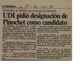 Prensa La Tercera. Guzmán La Serena UDI pidió Designación de Pinochet como Candidato