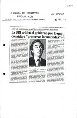 Prensa en La Época. La UDI criticó al gobierno por lo que considera "promesas incumplidas"
