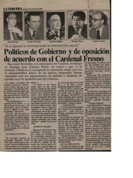 Prensa La Tercera. políticos de Gobierno y de Oposición de Acuerdo con Cardenal Fresno
