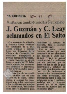 Prensa en La Tercera. J, Guzmán y C. Leay aclamados en El Salto