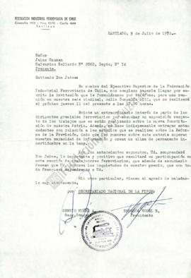Carta de invitación a Jaime Guzmán a reunión con sindicato FIFCH