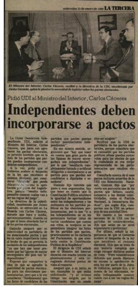 Prensa La Tercera. Independientes Deben Incorporarse a Pactos