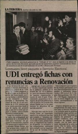 Prensa La Tercera. UDI Entregó Fichas con Renuncias a Renovación
