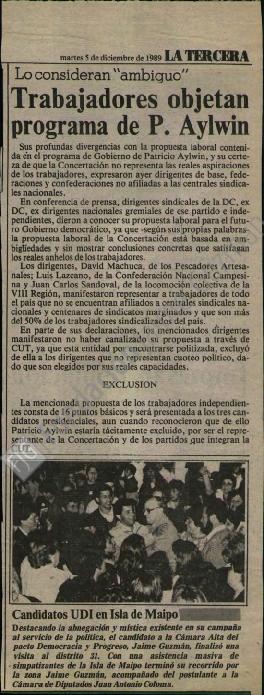 Prensa en La Tercera. Candidatos UDI en Isla de Maipo