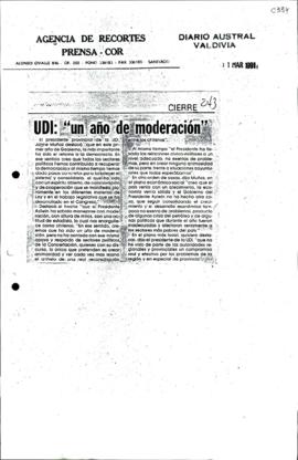 Prensa en Diario Austral de Valdivia. UDI: "un año de moderación"