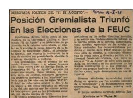 Prensa en El Mercurio. Posición gremialista triunfó en las elecciones de la FEUC