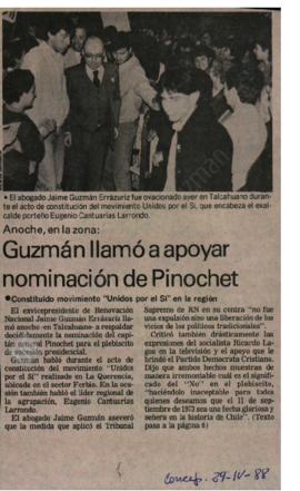 Prensa El Sur de Concepción. Guzmán Llamó a Apoyar Nominación de Pinochet