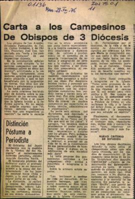 CARTA A LOS CAMPESINOS DE OBISPOS DE 3 DIOCESIS Y DECLARACIONES DE SUBSECRETARIO DE AGRICULTURA S...