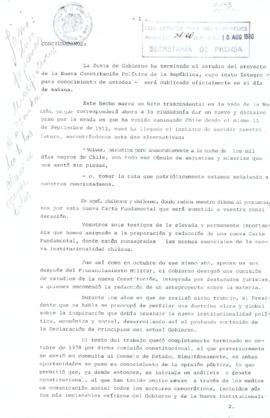 Discurso de Augusto Pinochet dando a conocer publicación de la Nueva Constitución