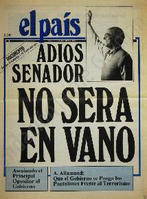 Portada de El País "Adiós senador, No será en vano"