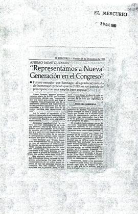 Prensa en El Mercurio. Afirmó Jaime Guzmán: Presentamos a nueva generación en el Congreso