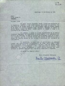 Carta de adhesión a campaña senatorial de Jaime Guzmán