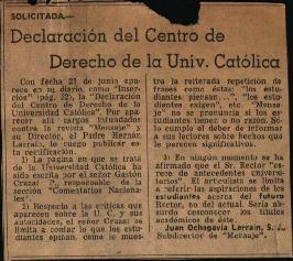 Prensa en El Mercurio. Declaración del Centro de Derecho de la Universidad Católica