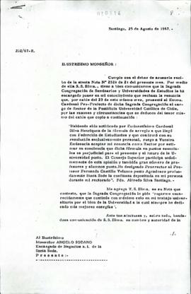 Carta a Angelo Sodano, insistiendo en renuncia al cargo de rector de la Universidad Católica